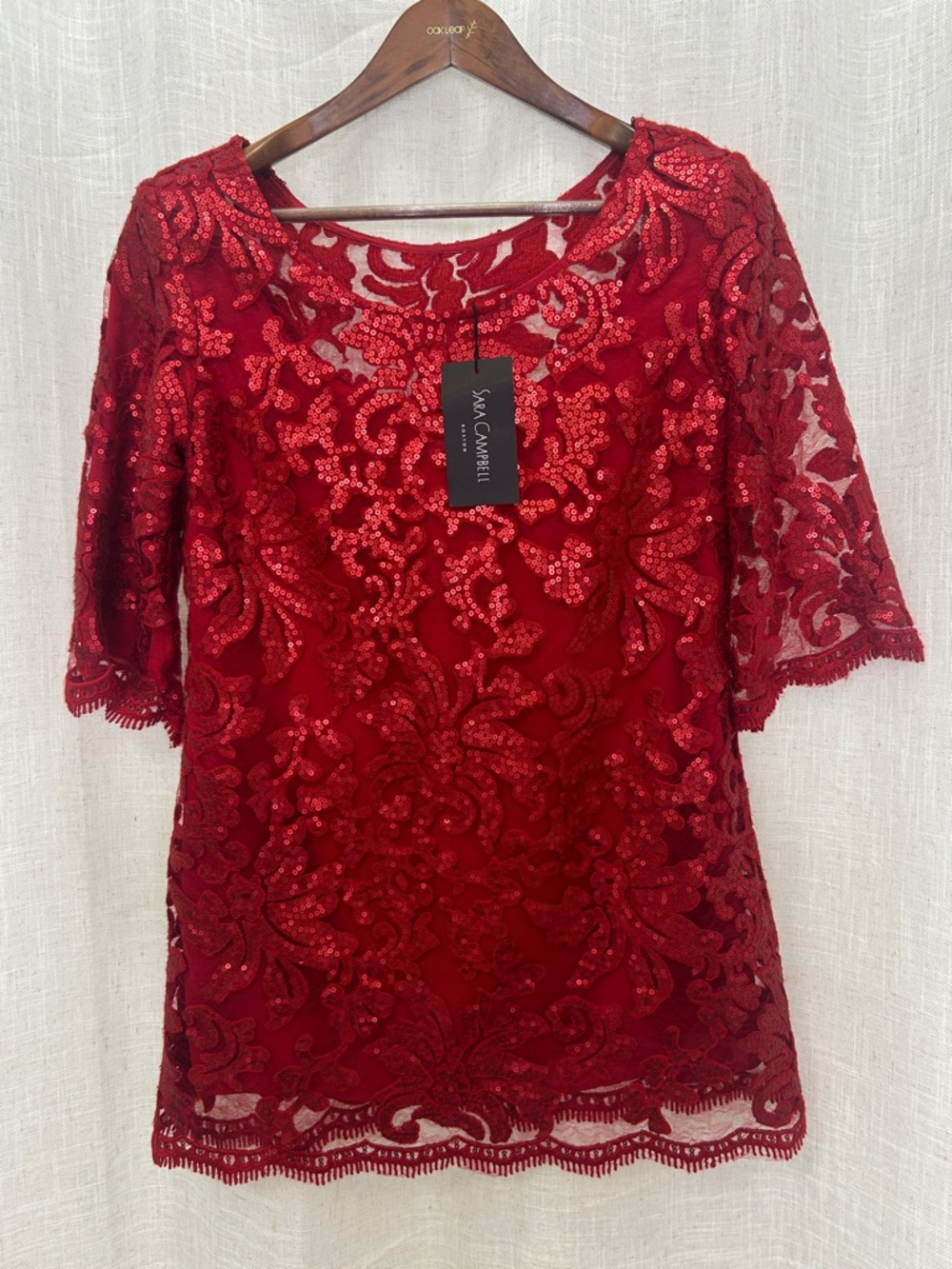 Sara Campbell Red Sequined Lace Dress Size Small Brand New W/Tags